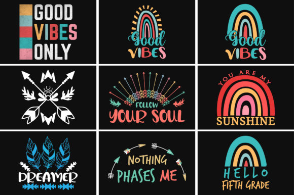 Boho Rainbow T-Shirt Vector SVG Bundle