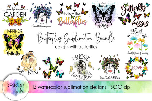Butterflies Sublimation Bundle Flowers Graphics